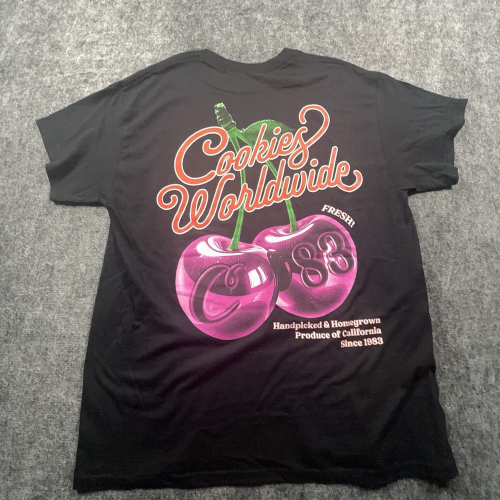 Cookies Worldwide Mens M Black Pink Cherry Fresh 83 Graphic Streetwear Tee NWOT